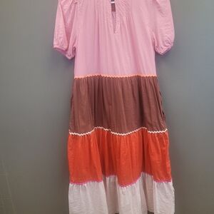 Scotch & Soda Amsterdam Colorblock Pink, Brown, Orange,White Girl's Dress 14